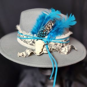 Gray felt decorated hat